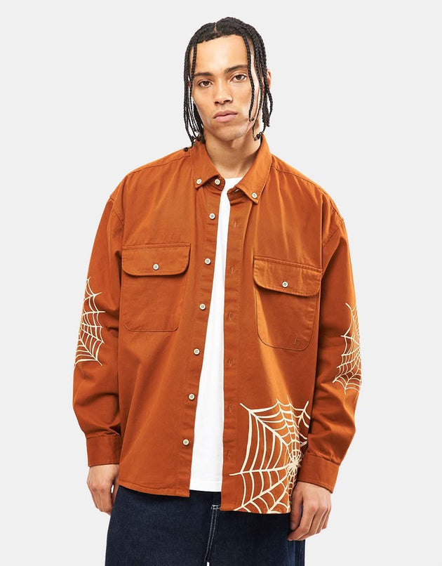 Route One Guarino Long Sleeve Shirt - Spiderweb/Brown