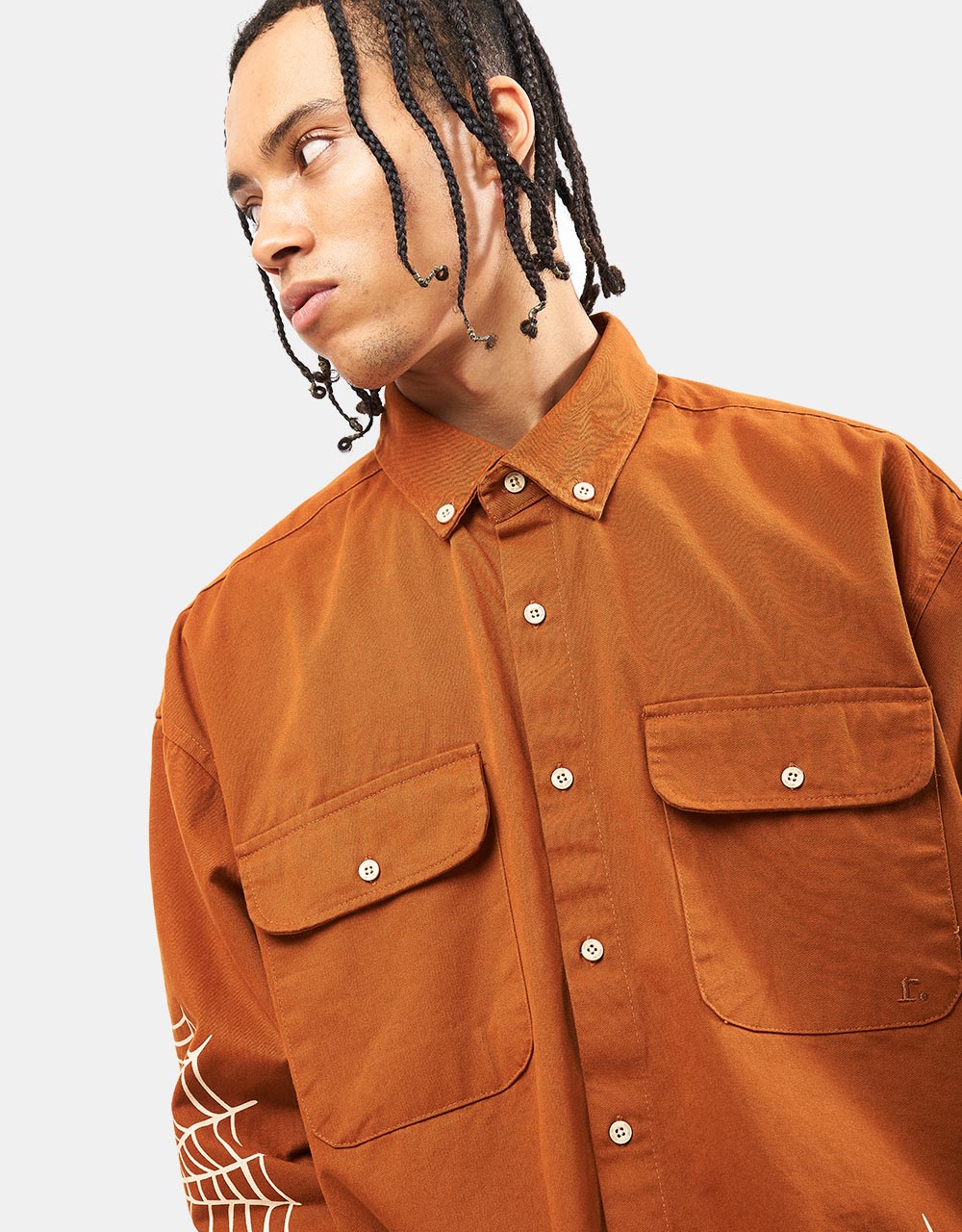 Route One Guarino Long Sleeve Shirt - Spiderweb/Brown