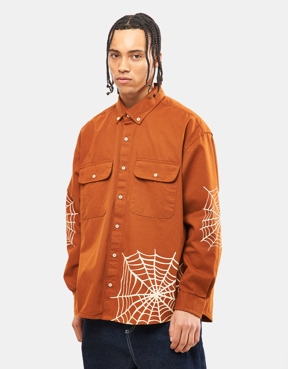 Route One Guarino Long Sleeve Shirt - Spiderweb/Brown