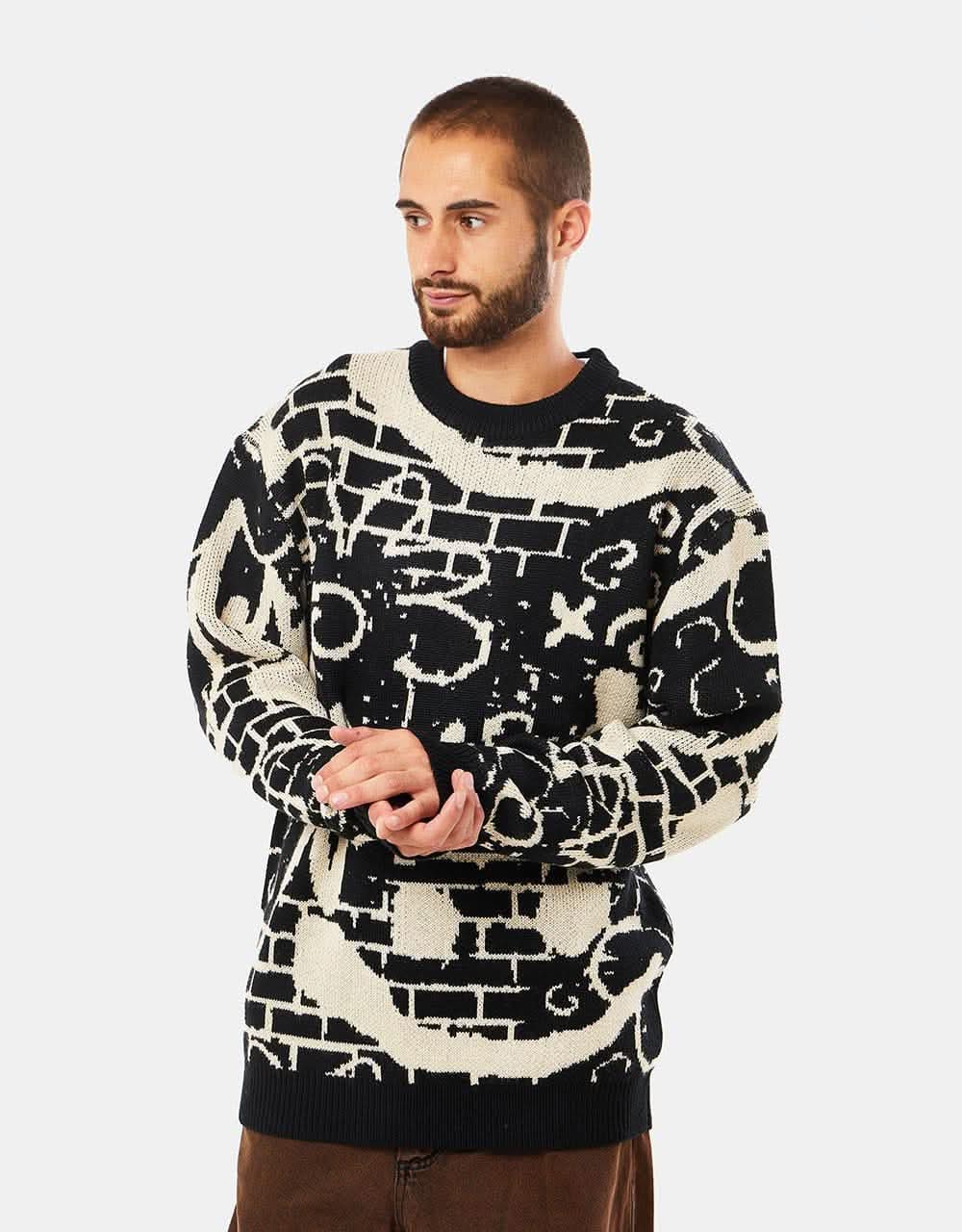 Route One Defaced Knitted Sweater Black Ivory Cream