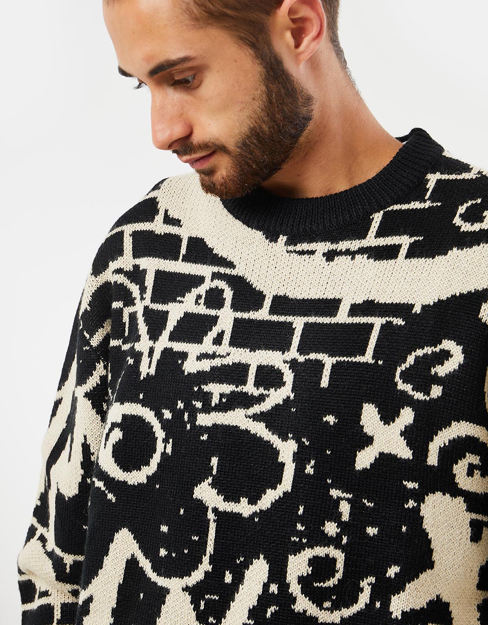 Route One Defaced Knitted Sweater - Black/Ivory Cream