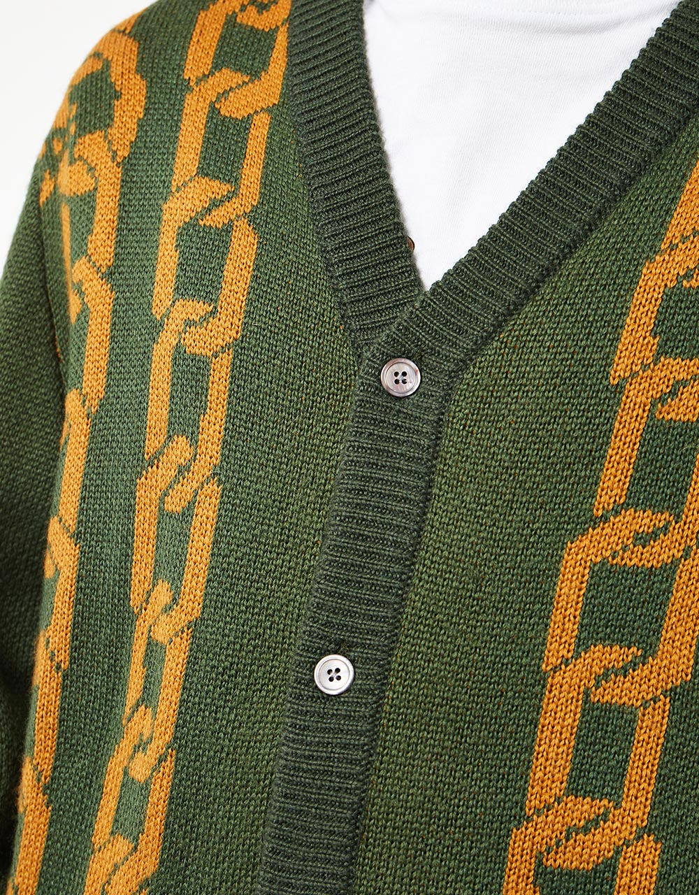 Route One Chains Knitted Cardigan - Forest Green/Orange