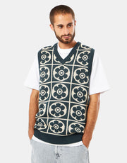Route One Majolica Knitted Vest - Teal/Ivory Cream