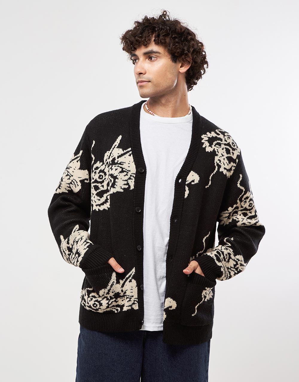 Route One Dragon Knitted Cardigan - Black