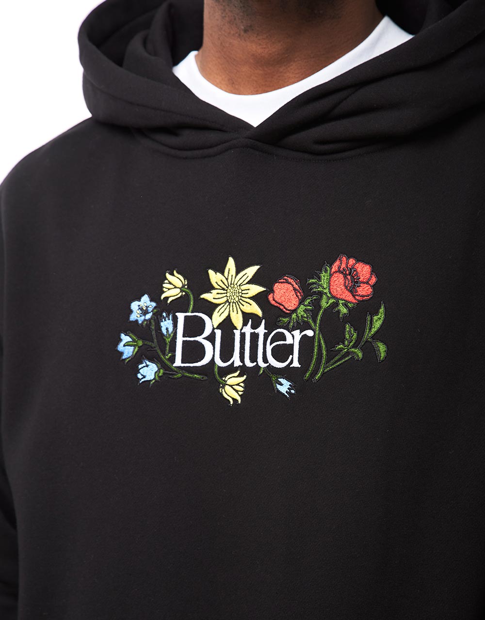 Butter Goods Floral Embroidered Pullover Hoodie - Black