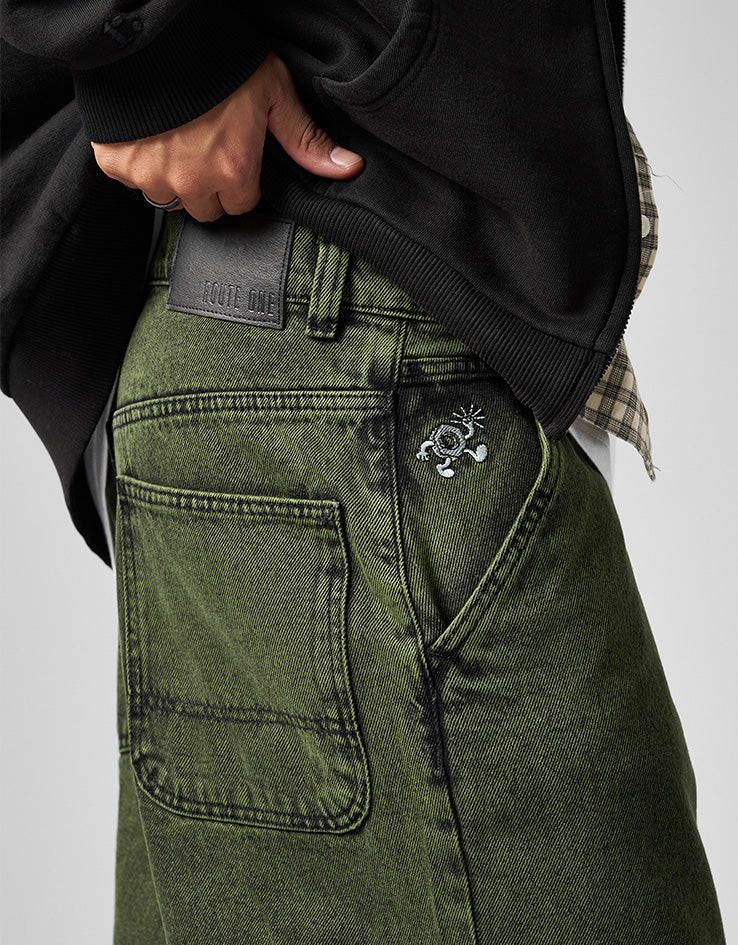 Route One Super Baggy Denim Jeans - Leaf Green
