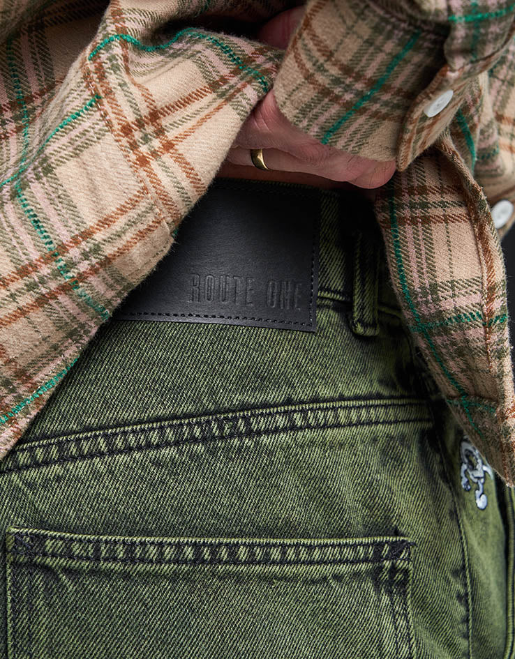 Route One Super Baggy Denim Jeans - Leaf Green