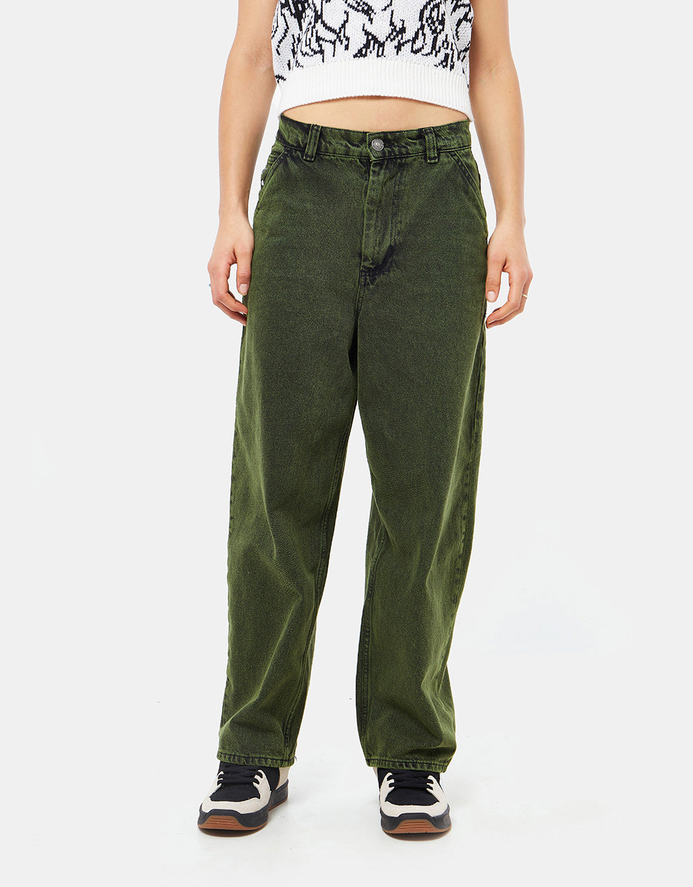 Route One Super Baggy Denim Jeans - Leaf Green