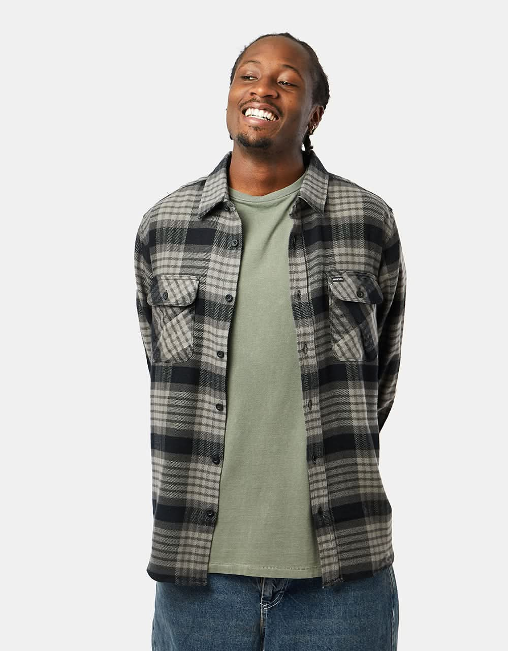 Brixton Bowery L/S Flannel Shirt - Black/Light Grey/Charcoal