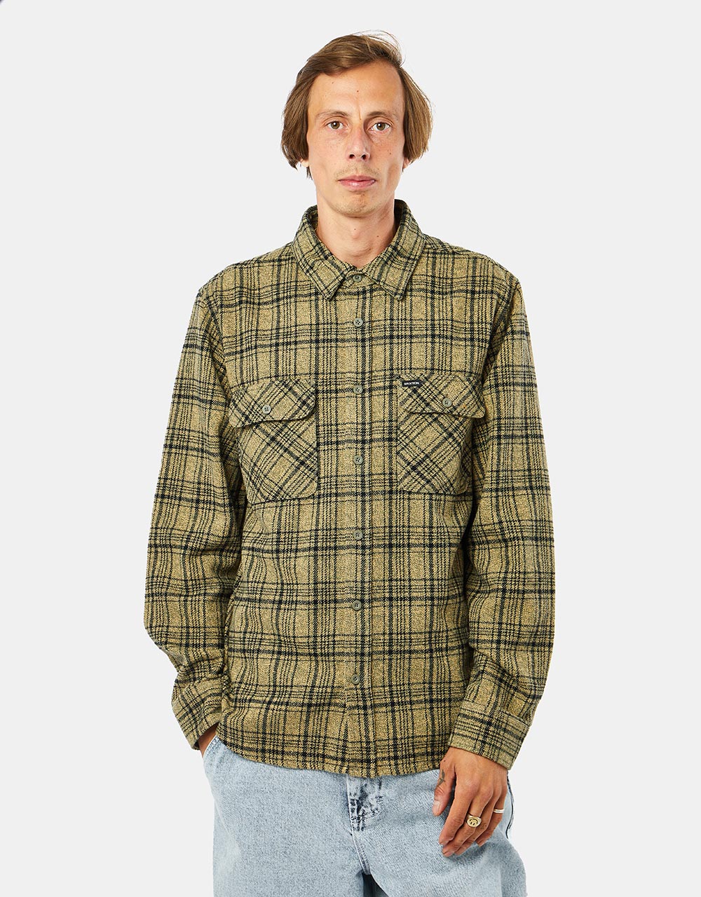 Brixton Bowery Heavy Weight L/S Flannel Shirt - Military Olive/Black
