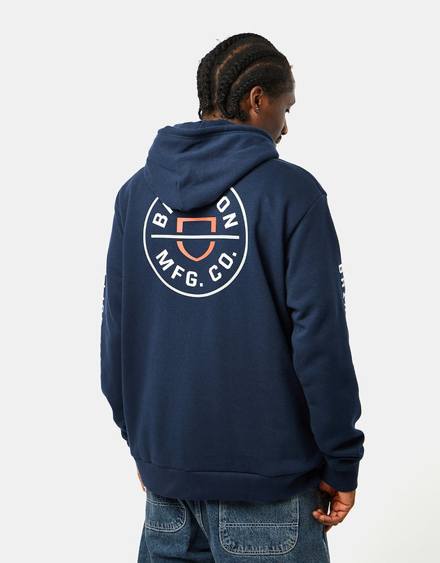 Brixton Crest Pullover Hoodie - Washed Navy/White/Mineral Grey