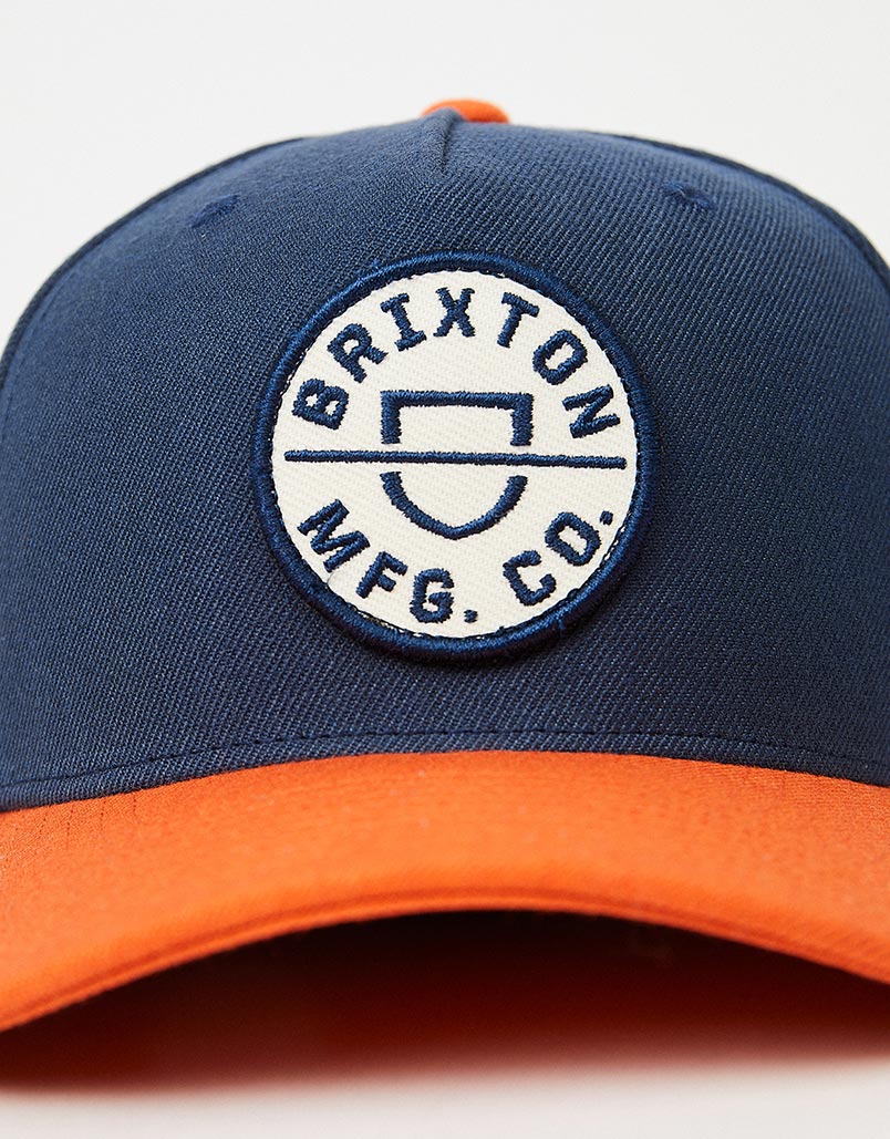 Brixton Crest C Snapback Cap - Navy/Orange