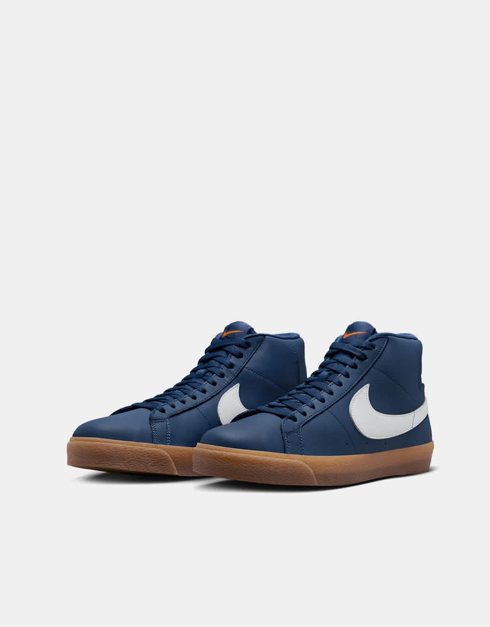 Nike SB Zoom Blazer Mid ISO Skate Shoes - Navy/White-Navy-Gum Lt Brown-Midnight Navy-Safety Orange