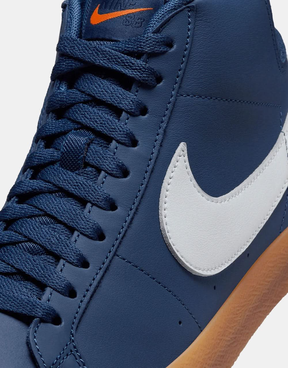 Nike SB Zoom Blazer Mid ISO Skate Shoes - Navy/White-Navy-Gum Lt Brown-Midnight Navy-Safety Orange