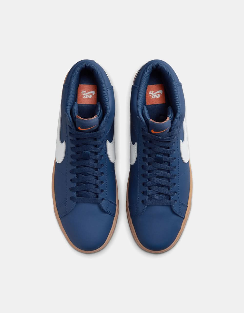 Nike SB Zoom Blazer Mid ISO Skate Shoes - Navy/White-Navy-Gum Lt Brown-Midnight Navy-Safety Orange