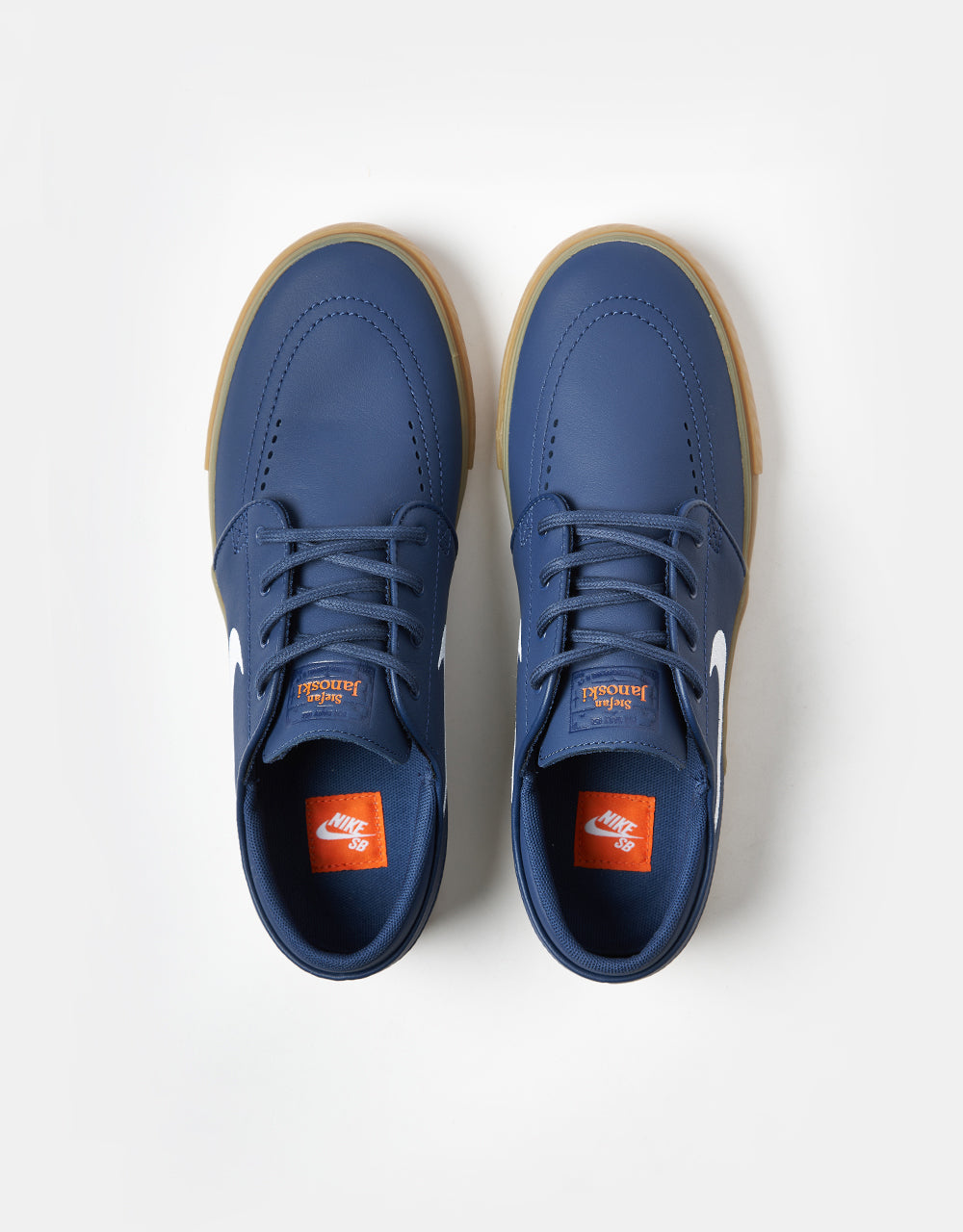 Nike SB Zoom Janoski ISO Skate Shoes - Navy/White-Navy-Gum Lt Brown-Midnight Navy-Safety Orange