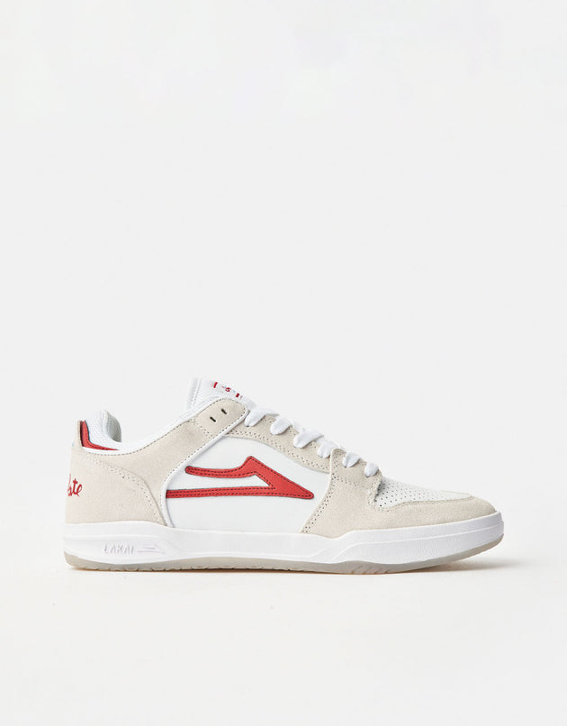 Lakai x Chocolate Telford Low Skate Shoes - White/Red Suede