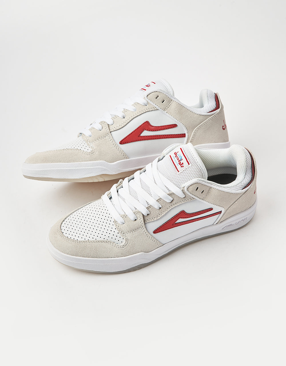 Lakai x Chocolate Telford Low Skate Shoes - White/Red Suede