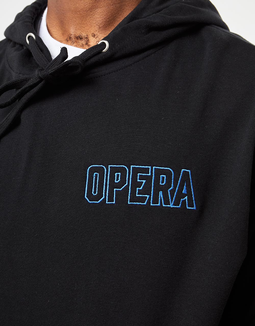 Opera Outline Embroidered Pullover Hoodie - Black