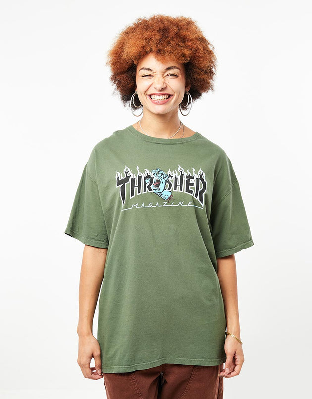 Santa Cruz x Thrasher Womens Screaming Flame Logo T-Shirt - Moss