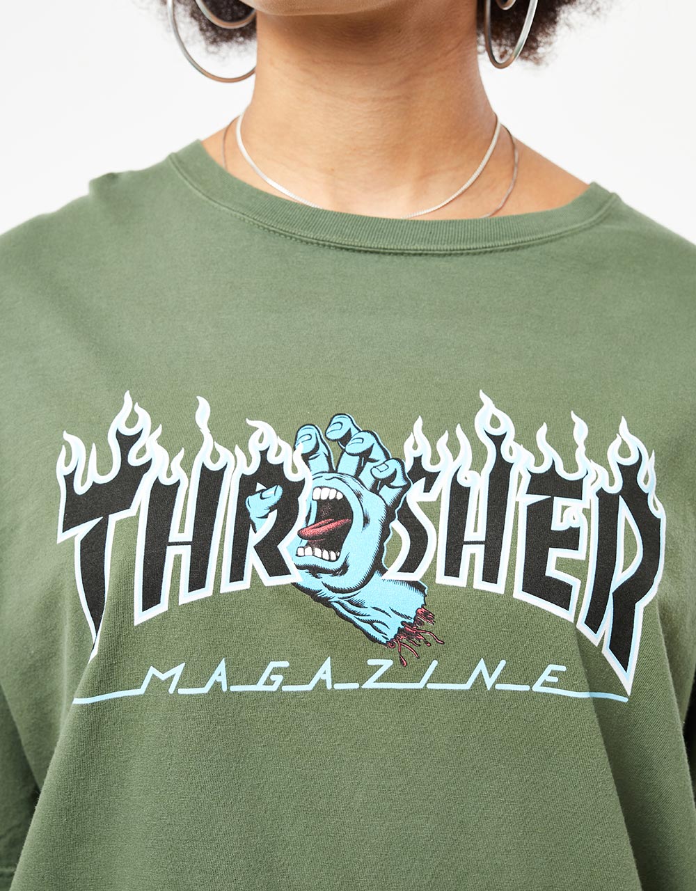 Santa Cruz x Thrasher Womens Screaming Flame Logo T-Shirt - Moss