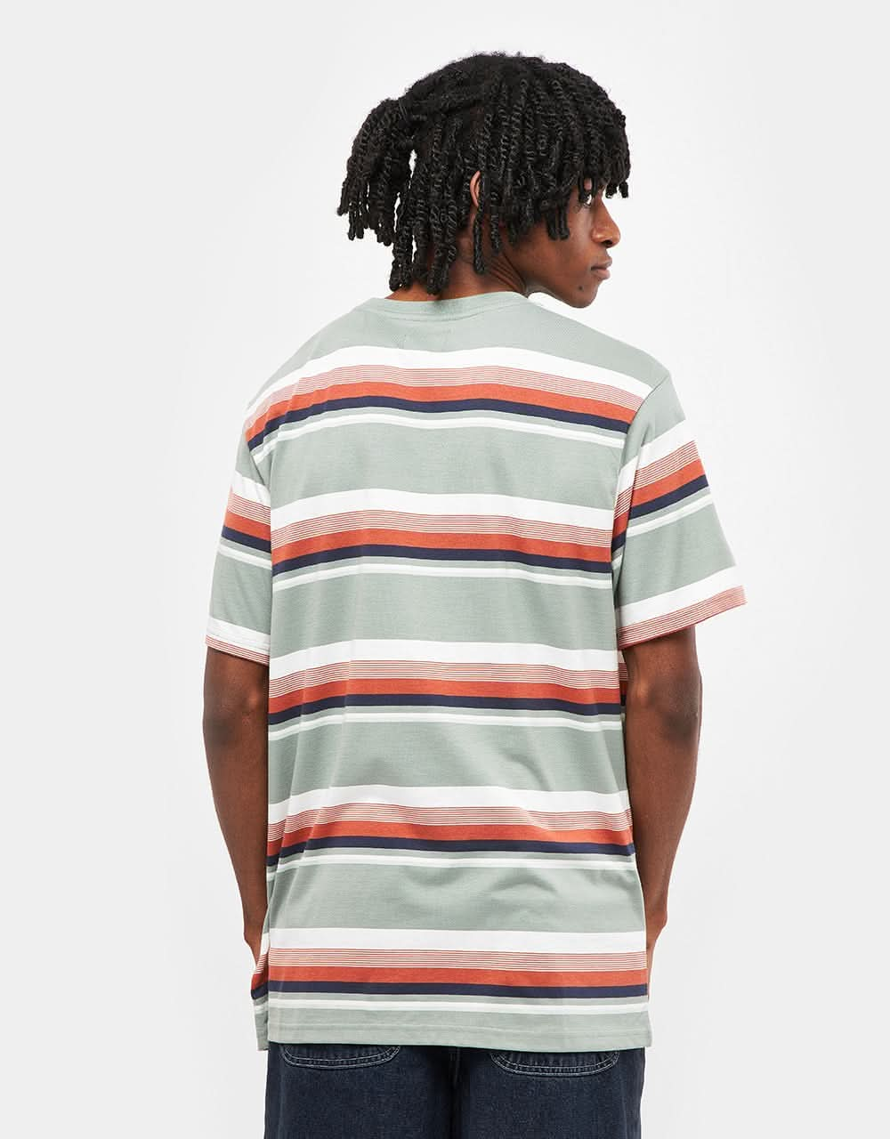 Brixton Hilt Stith Striped T-Shirt - Chinois Green/Terracotta/Off White