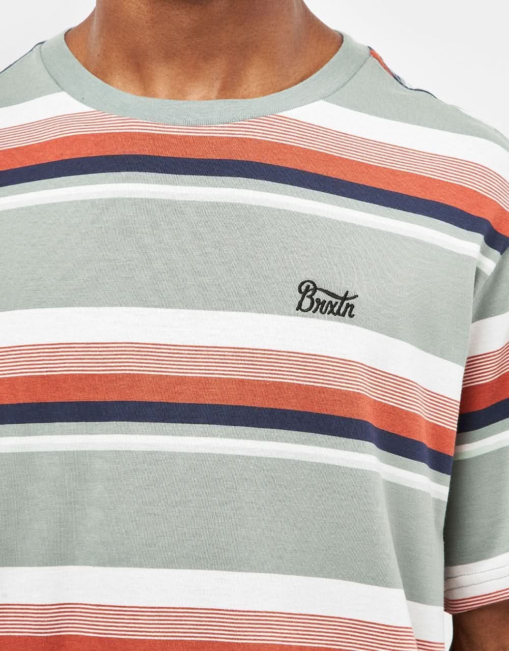 Brixton Hilt Stith Striped T-Shirt - Chinois Green/Terracotta/Off White