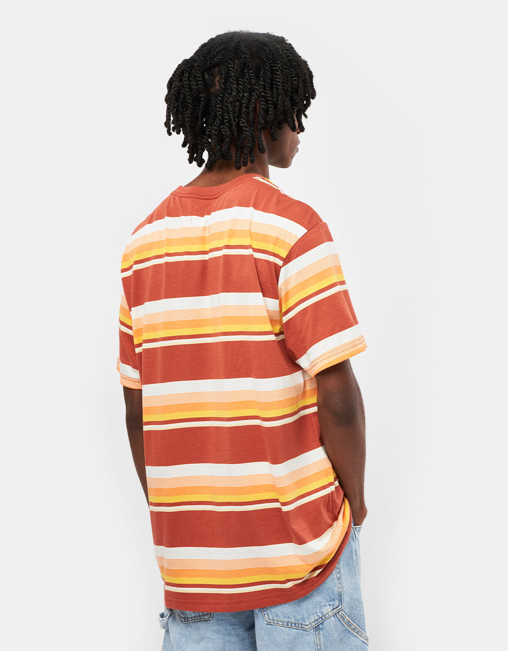 Brixton Hilt Stith Striped T-Shirt - Terracotta/Apricot/Off White