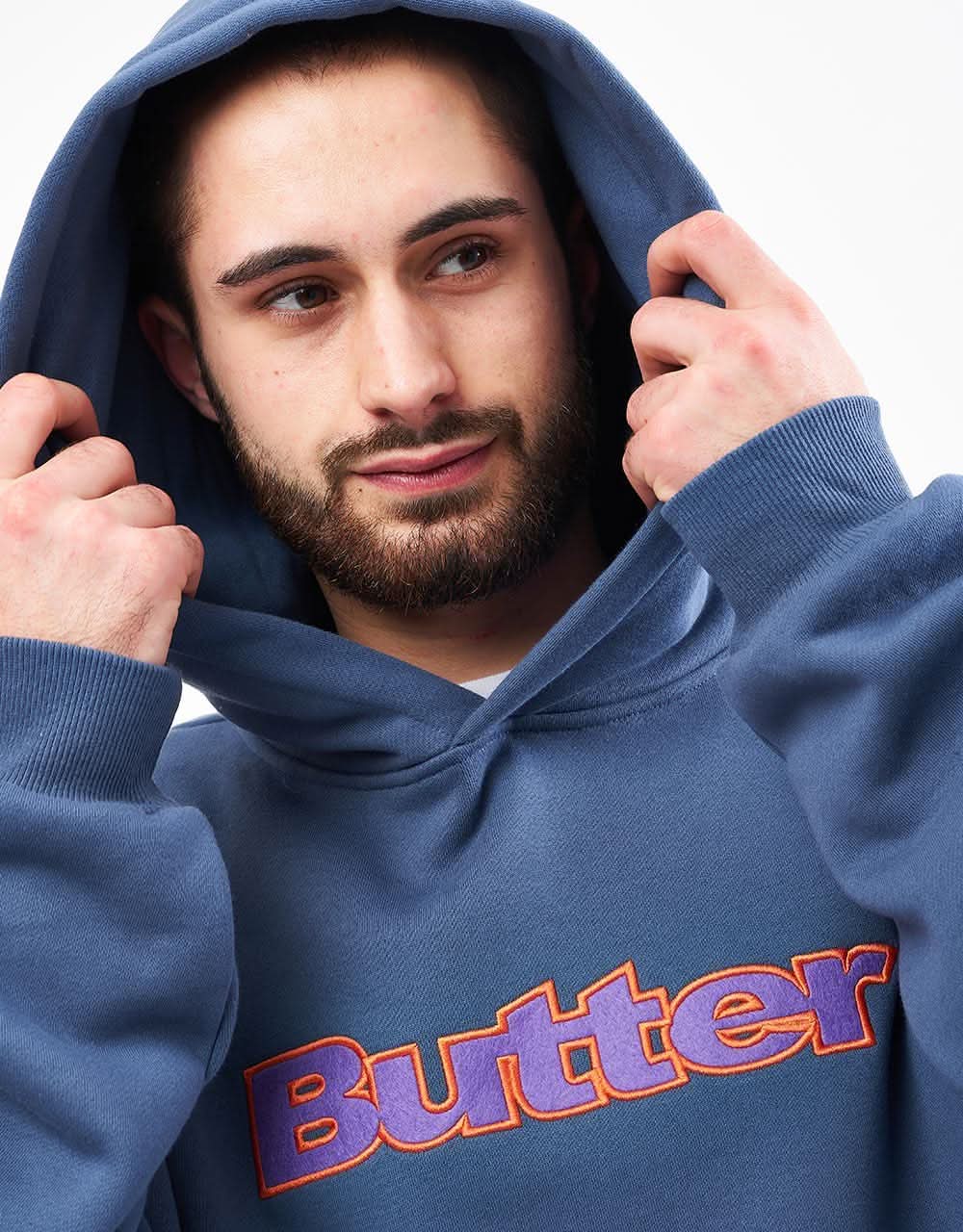Butter Goods Felt Logo Applique Pullover Hoodie Denim