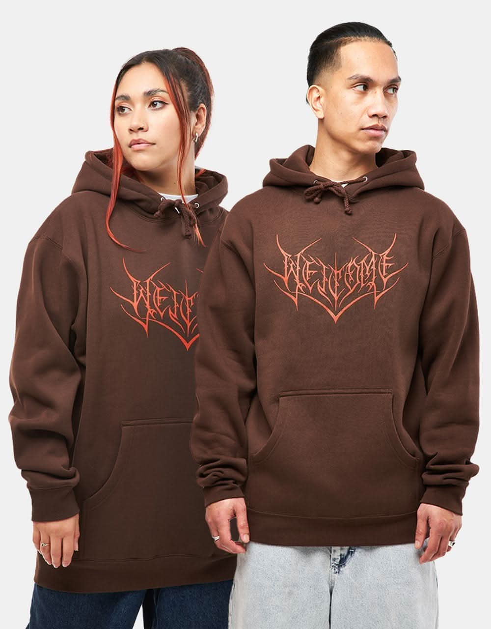 Welcome Big Splinter Printed Pullover Hoodie - Brown/Red