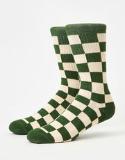 Route One Check Crew Socks - Forest Green