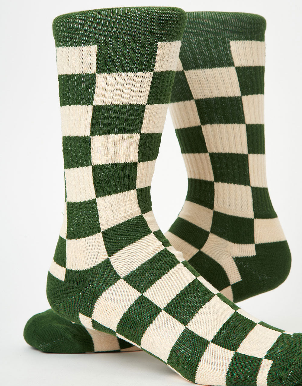 Route One Check Crew Socks - Forest Green