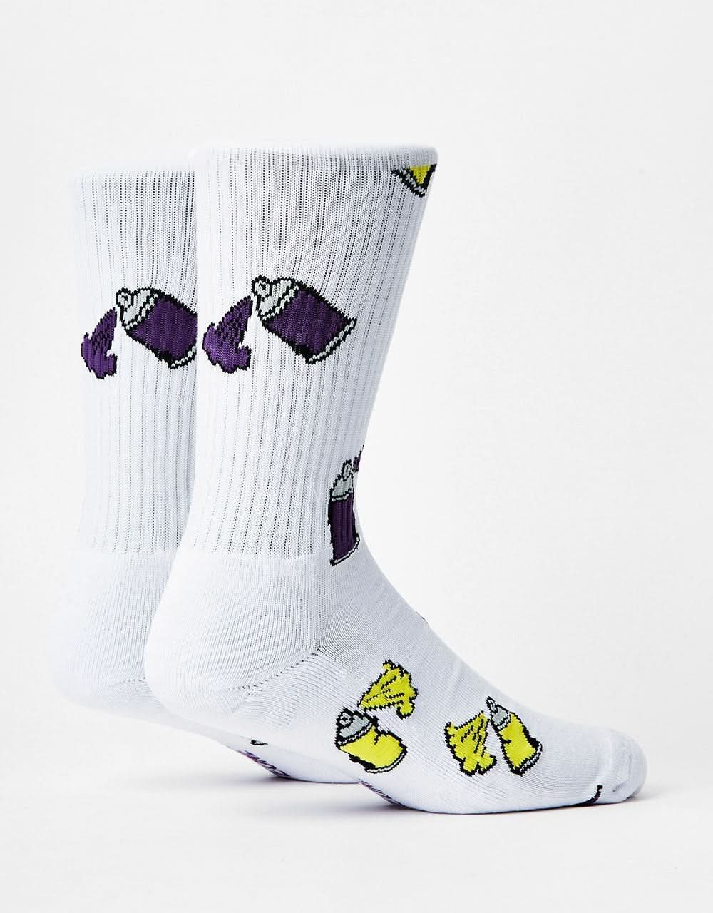 Route One Spray Cans Crew Socks - White