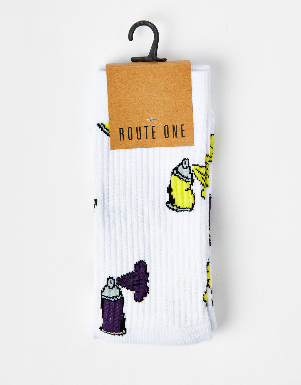 Route One Spray Cans Crew Socks - White
