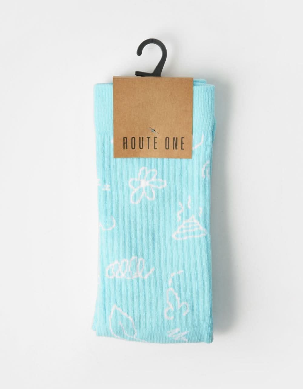 Route One Doodles Crew Socks - Blue