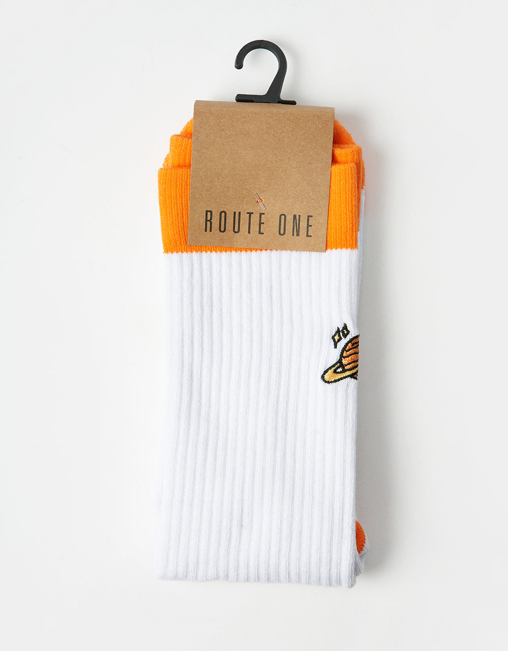 Route One Saturn Embroidered Crew Socks - White
