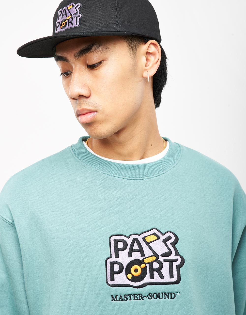 Pass Port Master~Sound Embroidered Sweater - Washed Out Teal