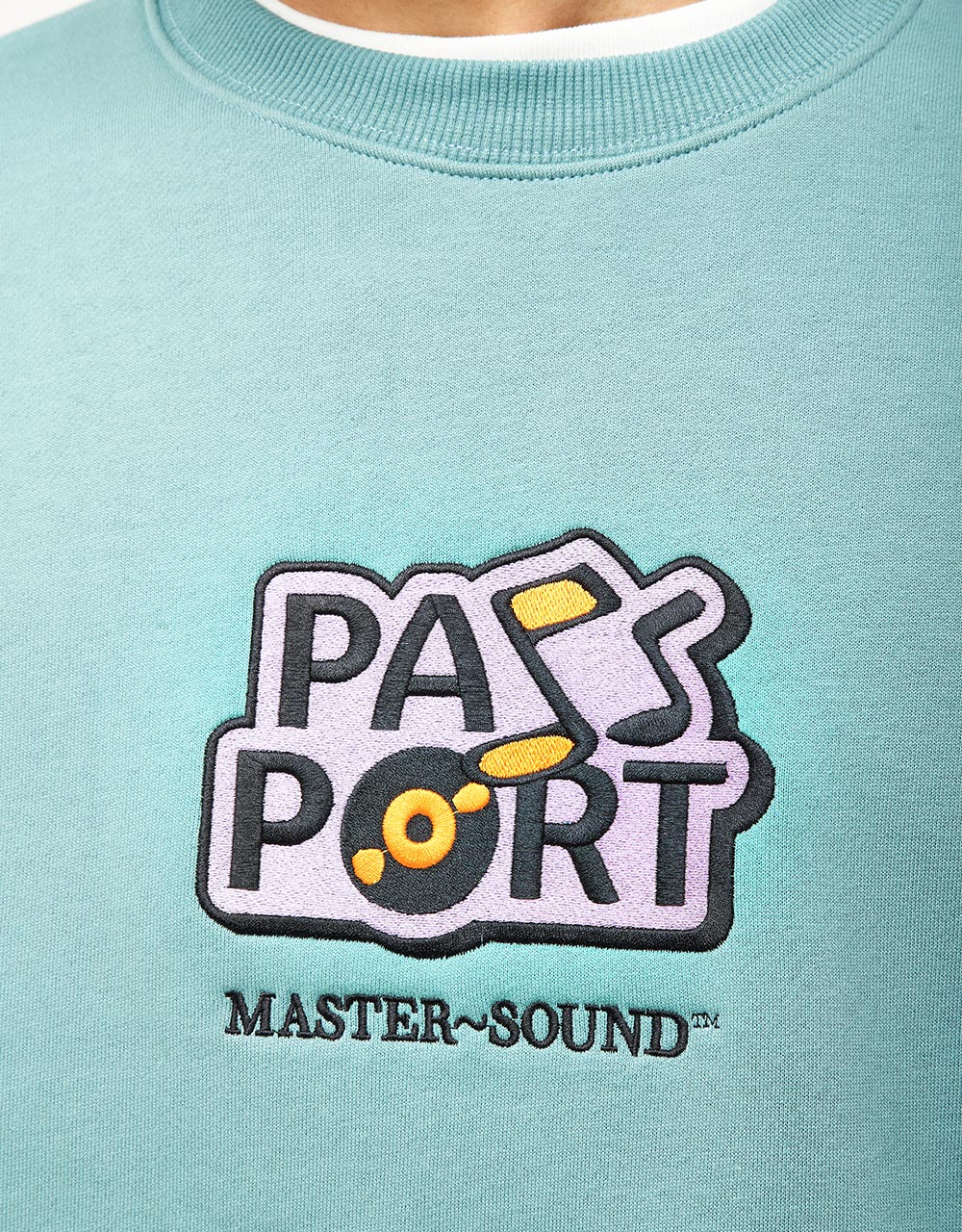 Pass Port Master~Sound Embroidered Sweater - Washed Out Teal