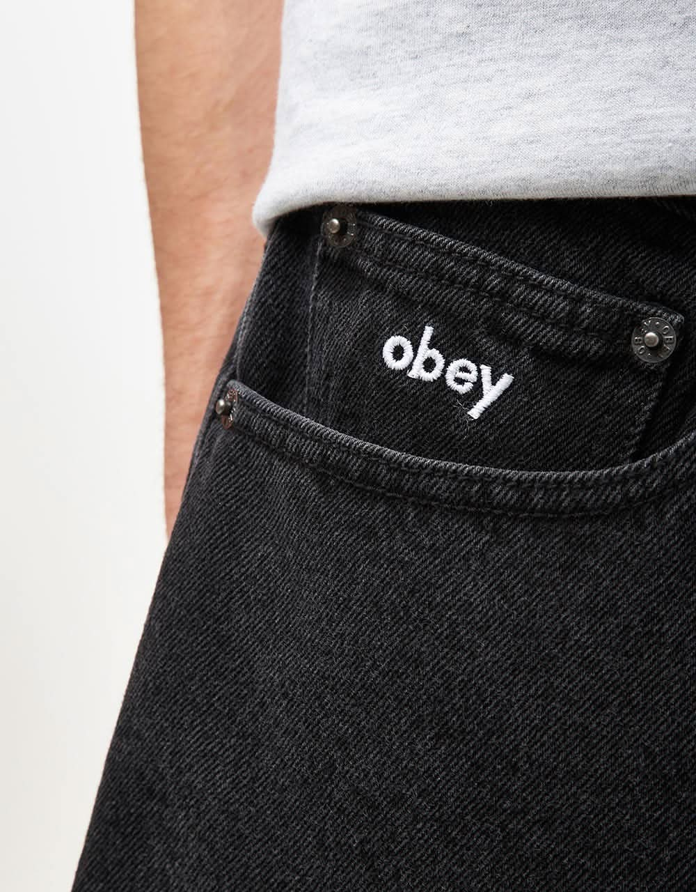 Obey Bigwig Baggy Denim Short - Faded Black