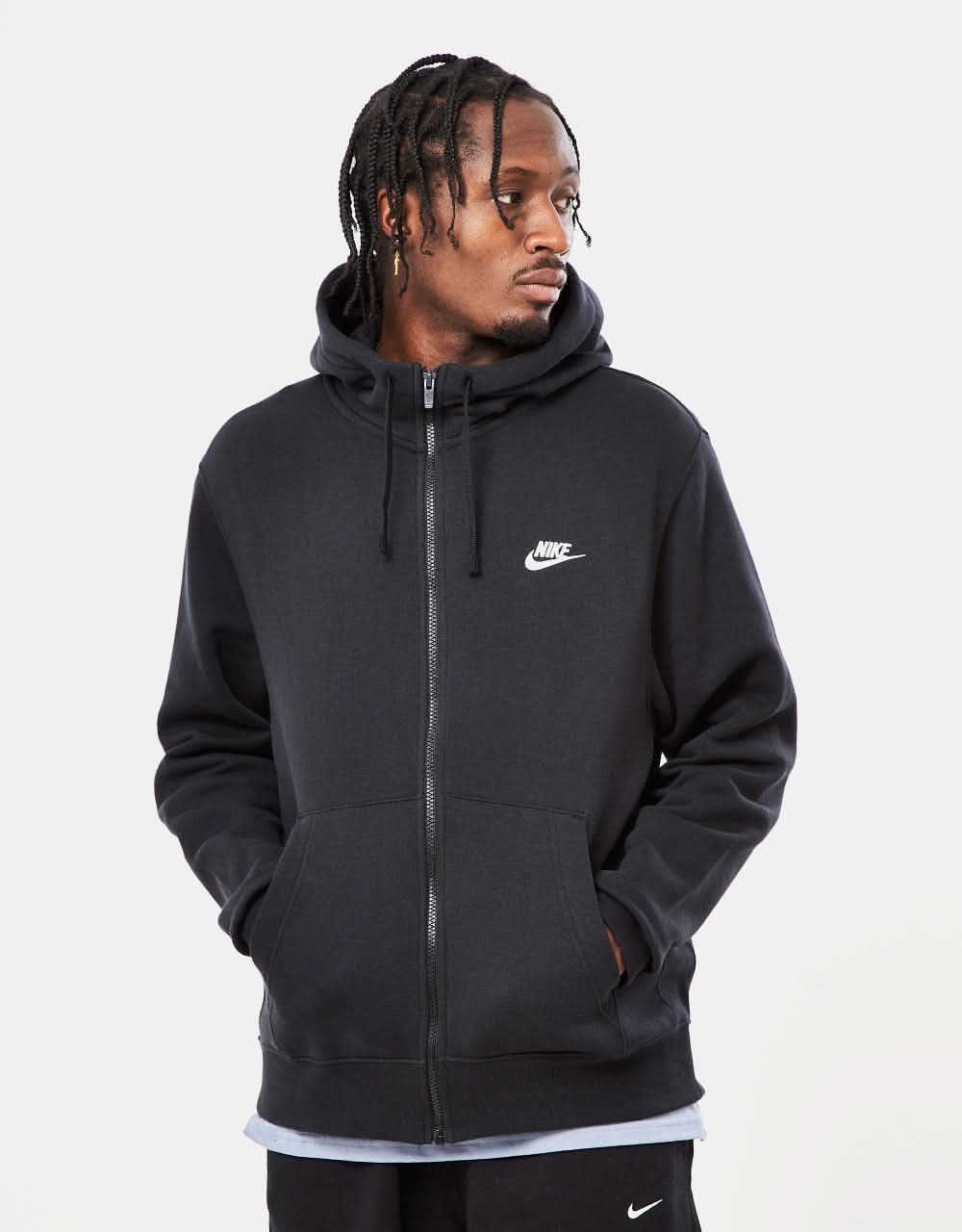 Nike Club Zip Hoodie - Black/Black/White