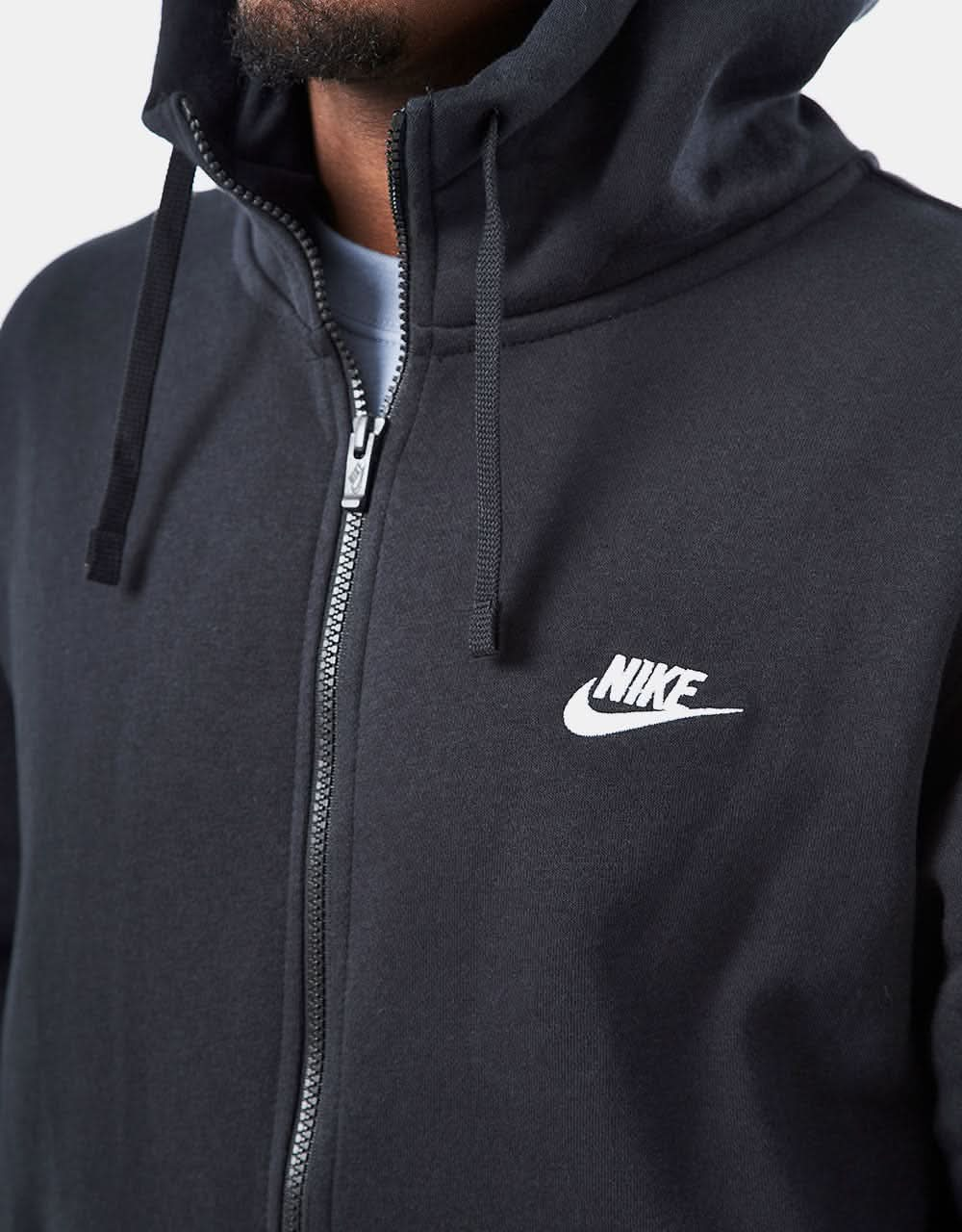 Nike Club Zip Hoodie - Black/Black/White