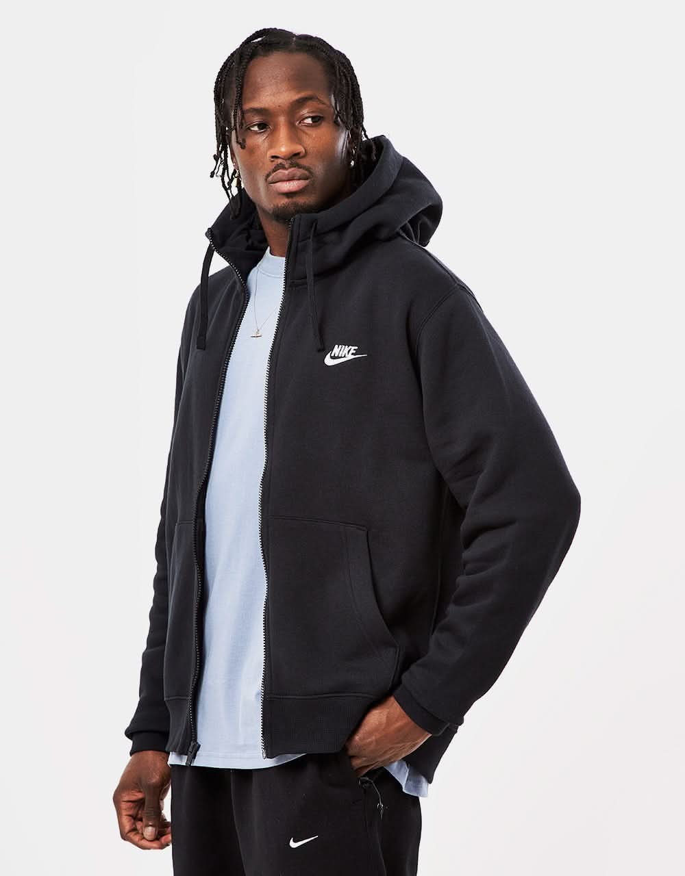 Nike Club Zip Hoodie - Black/Black/White