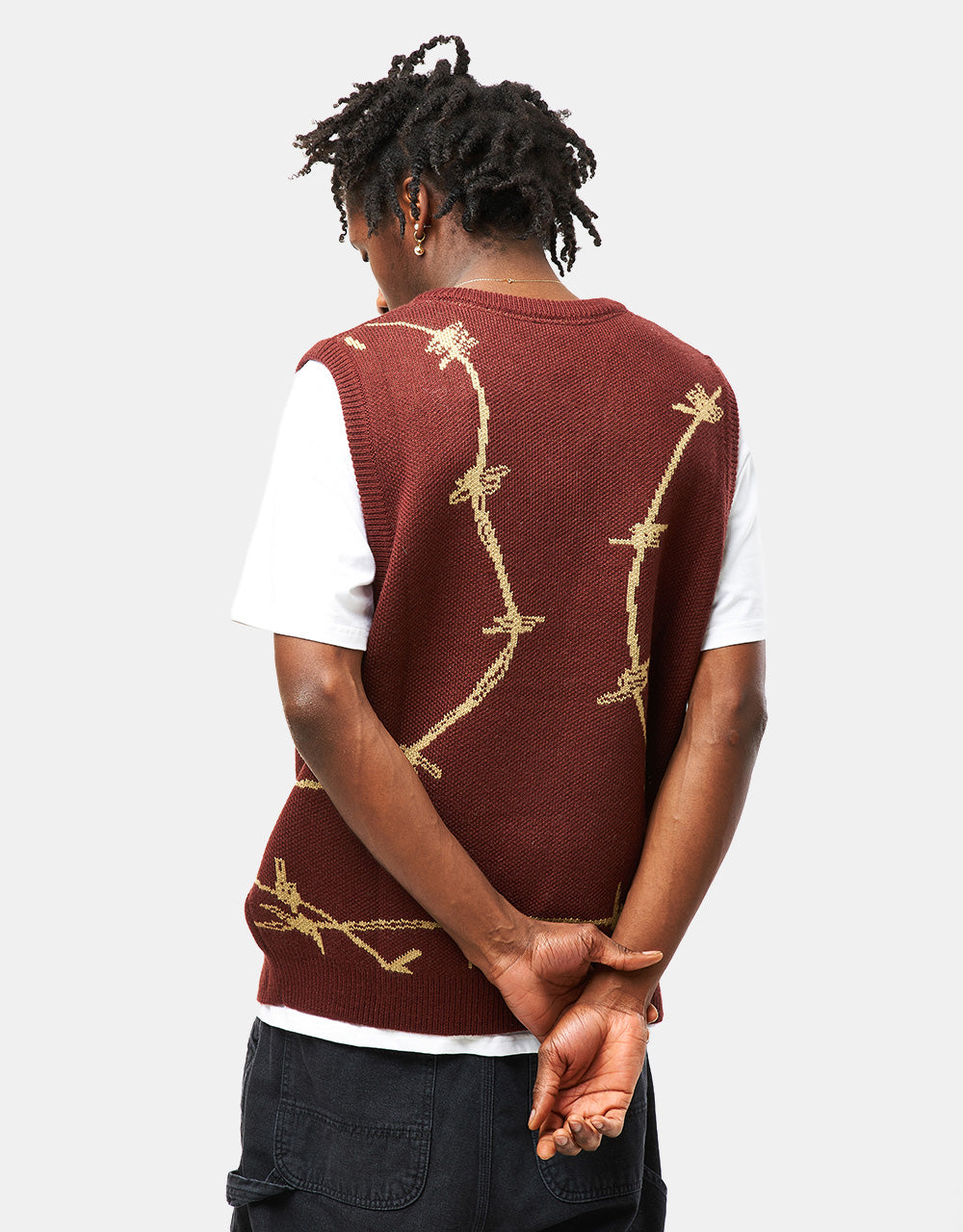 Route One Barbed Knitted Vest - Nut Brown/Wheat