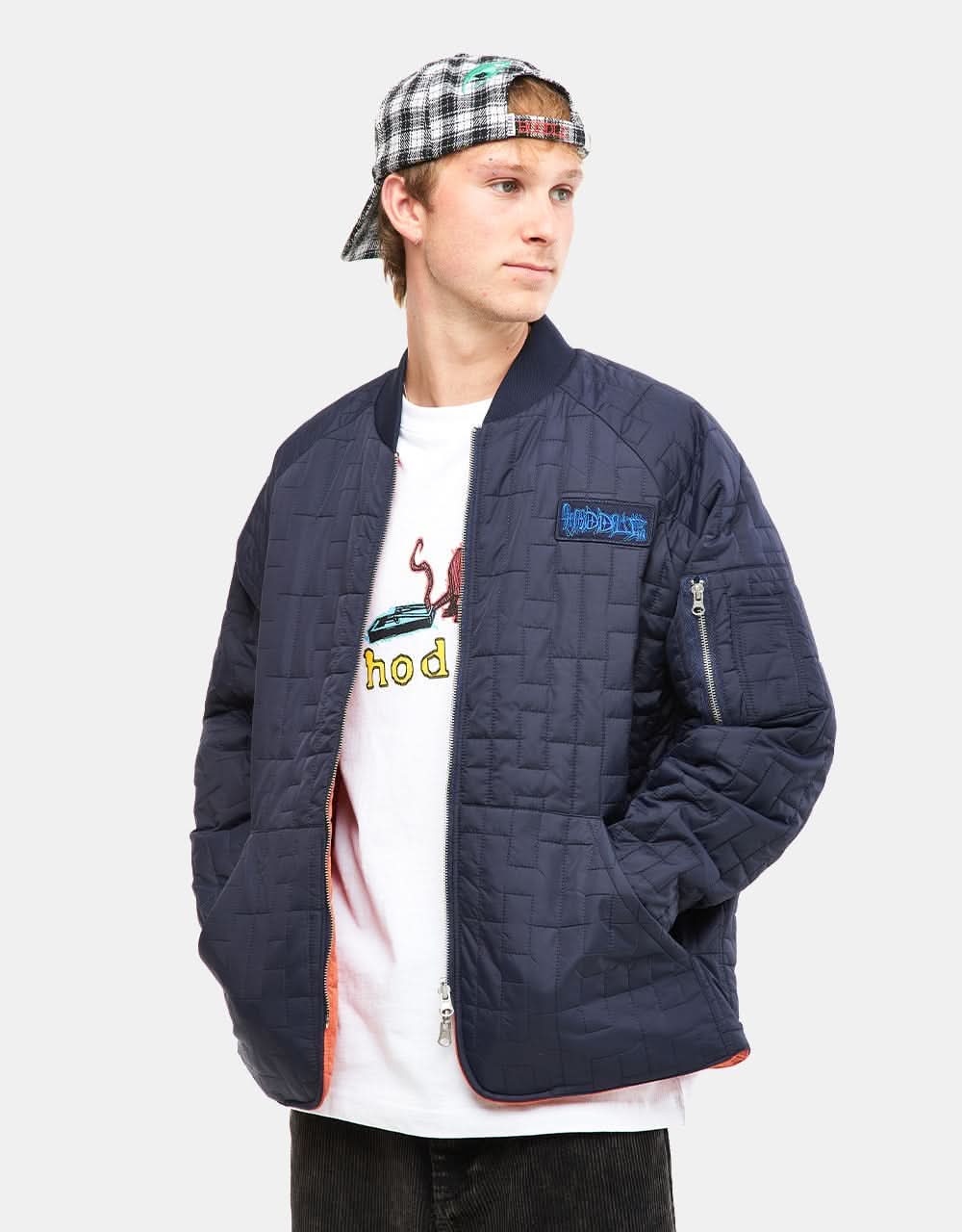 Hoddle M1 Reversible Bomber Jacket - Navy/Safety Orange – Route One