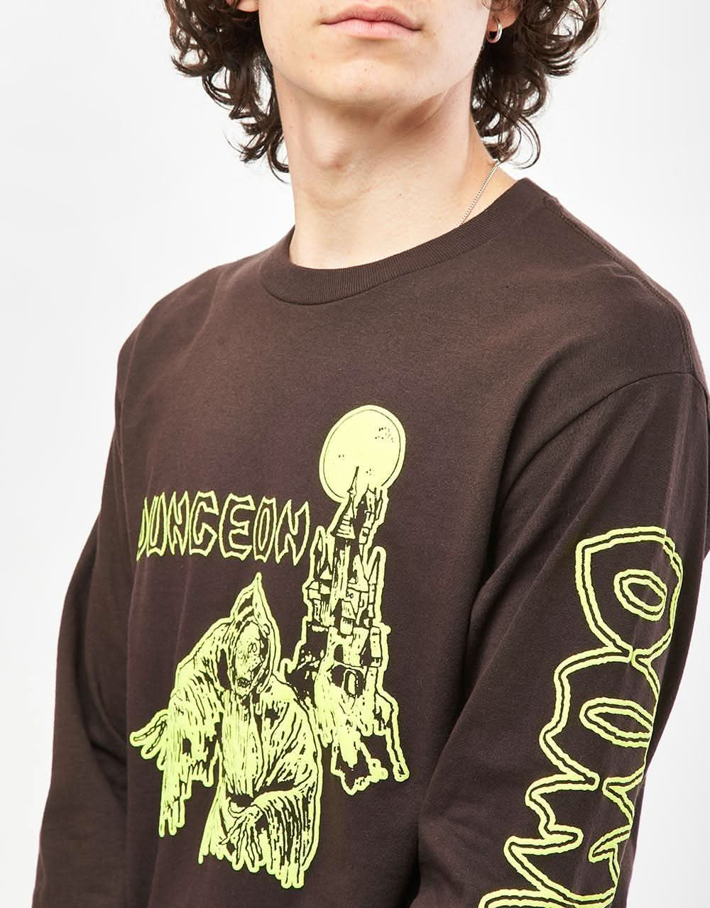 Dungeon Tower L/S T-Shirt - Chocolate/Neon Yellow