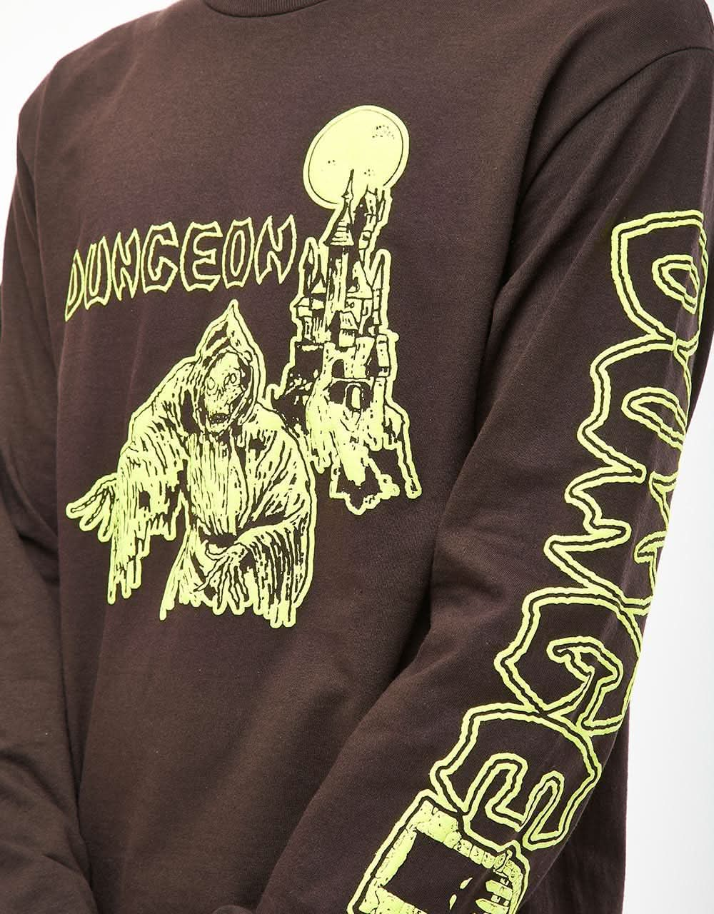 Dungeon Tower L/S T-Shirt - Chocolate/Neon Yellow