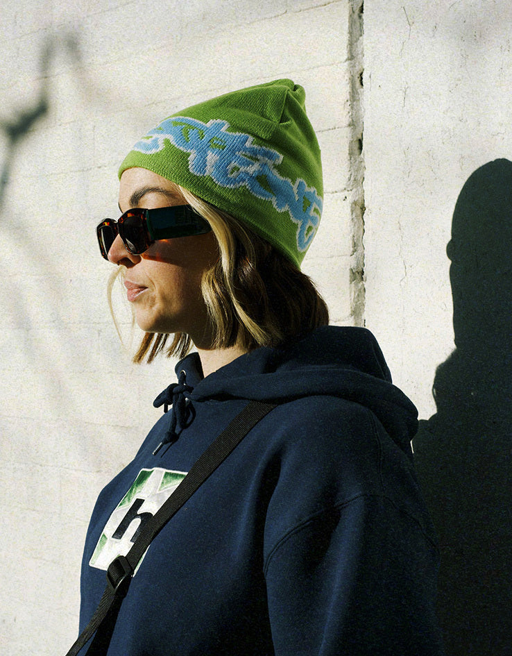 Route One Throwback Cuffless Beanie - Lime/Alaskan Blue