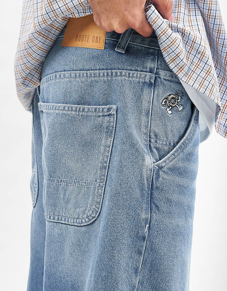 Route One Super Baggy Jorts - Washed Blue