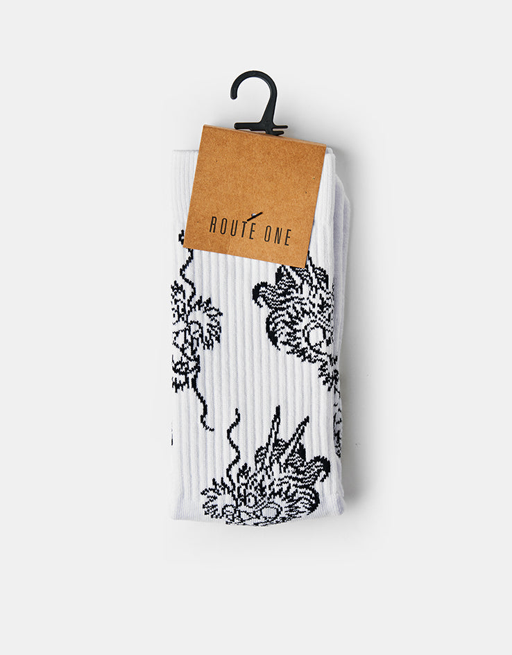 Route One Dragon Crew Socks - White