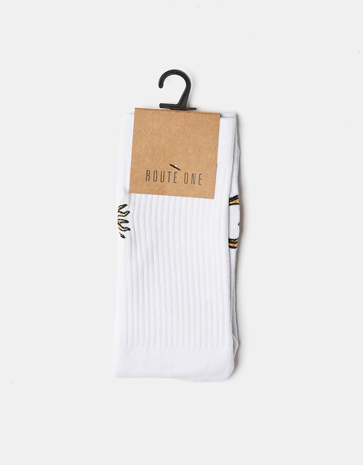 Route One Sun & Moon Crew Socks - White